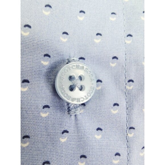 Scotch & Soda Amsterdam Sz 16.5/42 Mens Modern Fit Stretch Blue Polka Dots Shirt - Picture 9 of 12